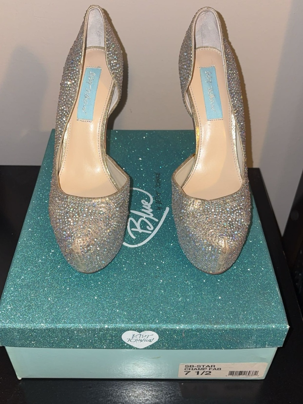 Blue by Betsey Johnson Champagne Crystal D'Orsay Heels
